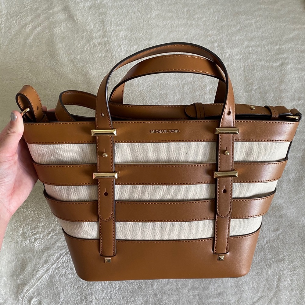 Michael Kors Tan and Cream Leather and Canvas Bag